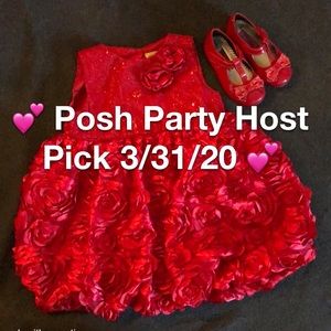 Red holiday dress and shoes